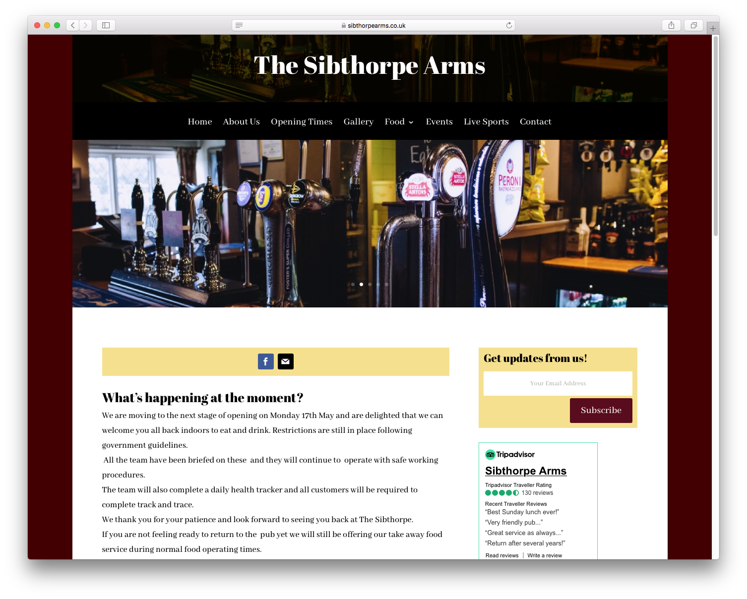 Sibthorpe Arms website